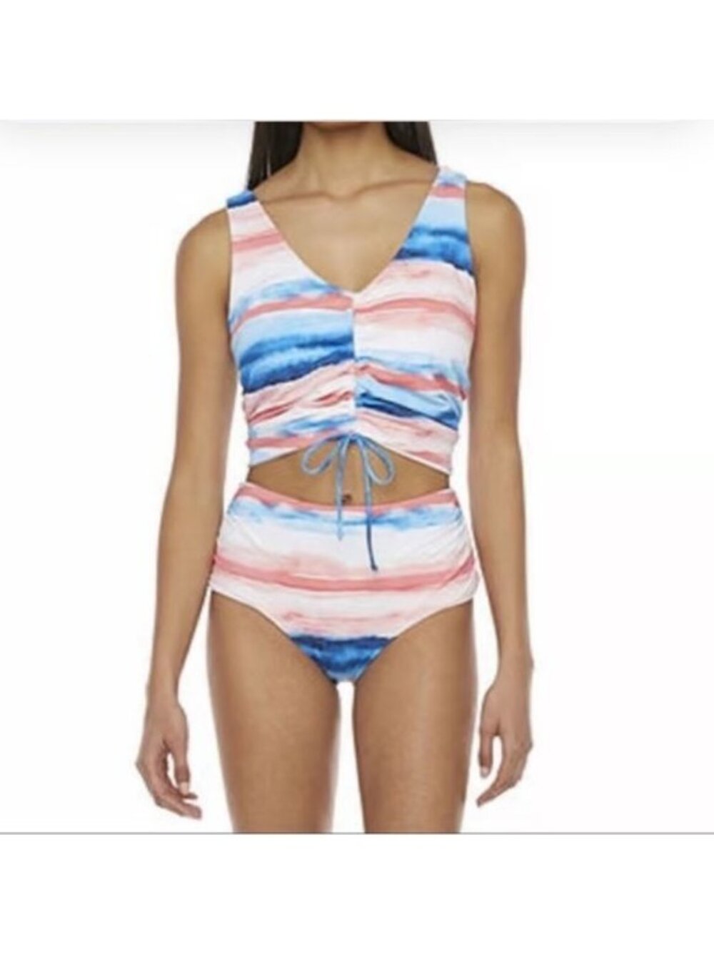 Peyton & Parker XX-Large Watercolor Stripe Ruched Bikini Set